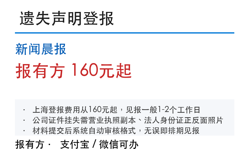新闻晨报登报挂失:报有方